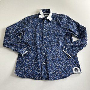 Coogi Luxe Mens Blue Floral Button‎ Down Long Sleeve Shirt Adult Size XL 17.5/18